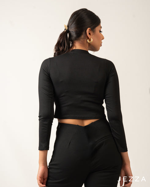 Ribbed Spandex Long Sleeve Crop Top 70772