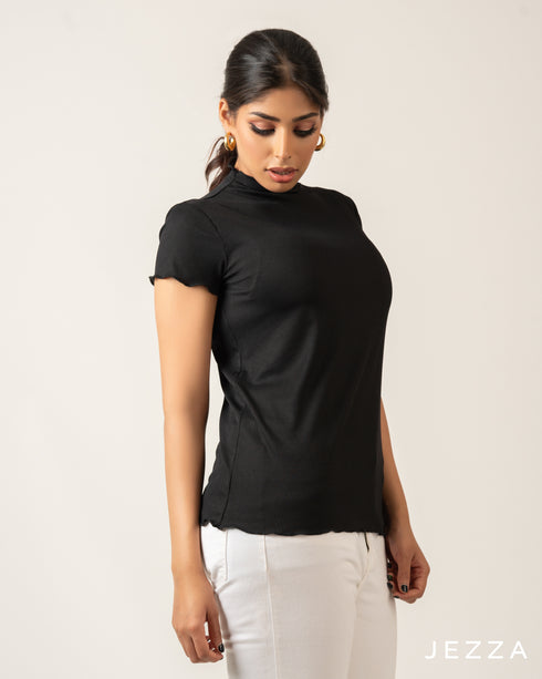 Timeless Fit: Black Mandarin High-Neck Top 70792