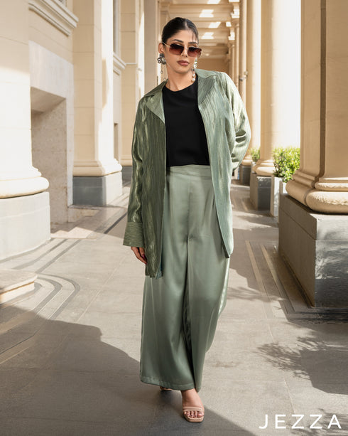 Textured Longline Jacket & Satin Pant Set 64182