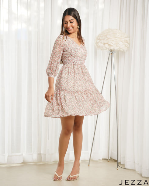 Floral Drift: V-Neck Chiffon Dress 84881