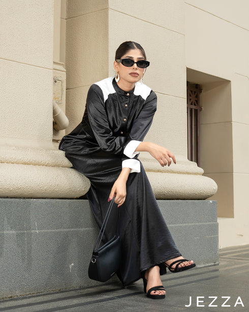 Color-Block Satin & Chiffon Dress 63712