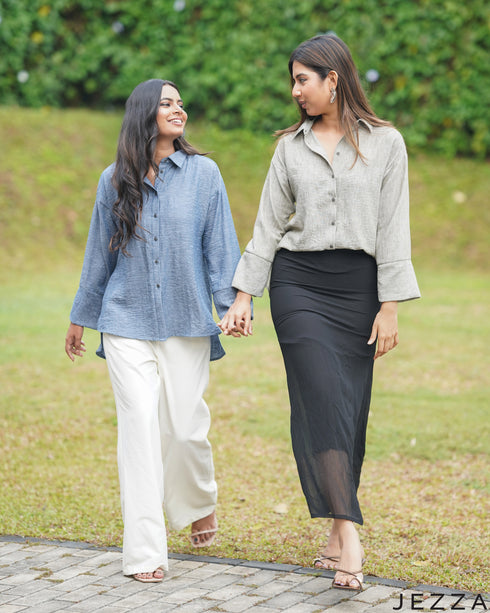 Zucchini Ease: Cotton Collared Relaxed Top 82193