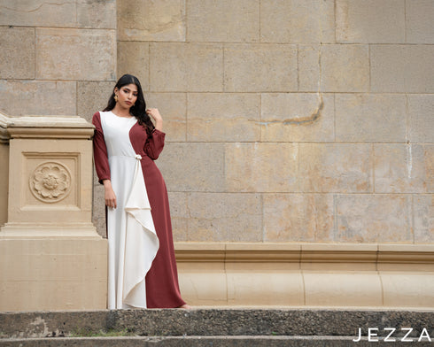 Earthy Harmony: Fired Brick & Cream Y/A Dress 75971