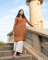 Earthy Poise: Brown Mandarin Midi Top 76591