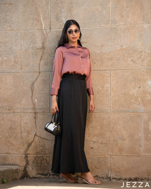 Timeless Ease: Black Twill Ankle Skirt 70842