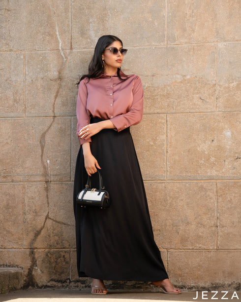 Timeless Ease: Black Twill Ankle Skirt 70842