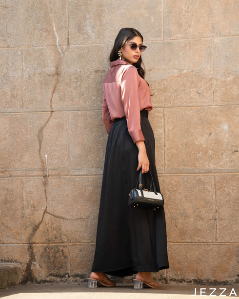 Timeless Ease: Black Twill Ankle Skirt 70842