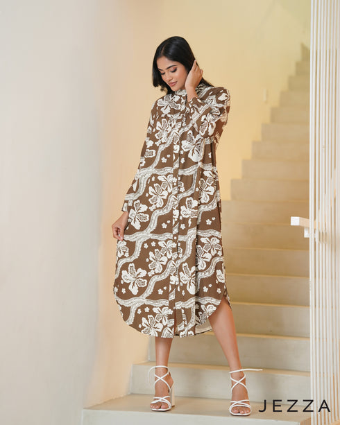 Poly-Cotton Midi Dress-Top 68371