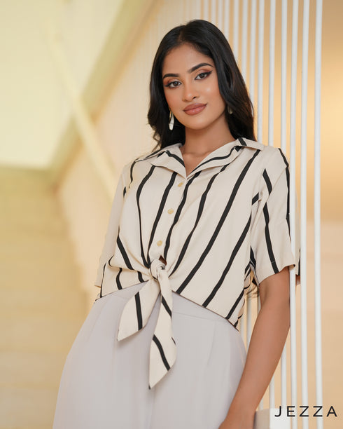 Front-Tie Cropped Lapel Top 68601