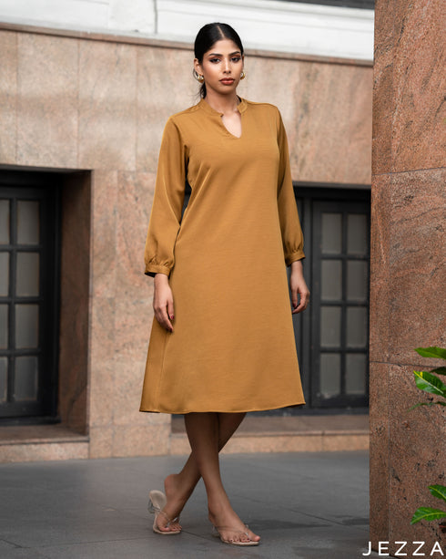 Sunny Charm: Dijon Yellow Mandarin Knee Top 77861