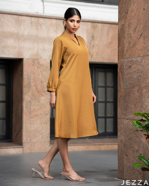 Sunny Charm: Dijon Yellow Mandarin Knee Top 77861