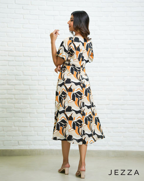 Crinkle Brocade Chiffon Midi Dress 68261