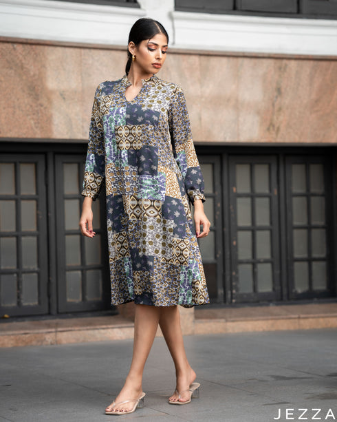 Artisan Flair: Patchwork Mandarin Knee Top 71671