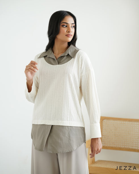 Color Block Contrast Textured Top 68381