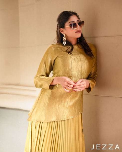 Asymmetrical Top & Pleated Skirt Set 63681