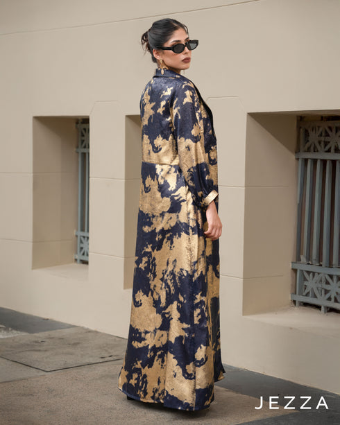 Foil Sheen Long Cardigan & Satin Inner Dress Set 61521