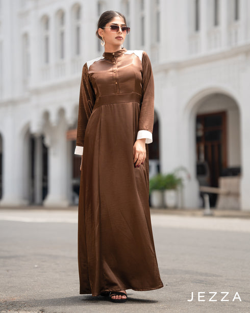 Color-Block Satin & Chiffon Dress 63711