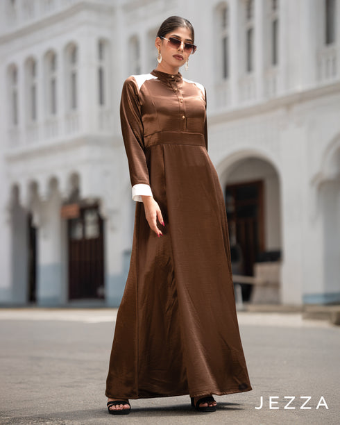 Color-Block Satin & Chiffon Dress 63711