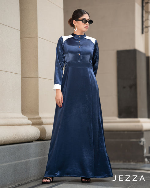 Color-Block Satin & Chiffon Dress 63713