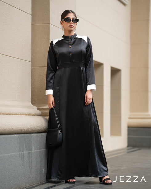 Color-Block Satin & Chiffon Dress 63712