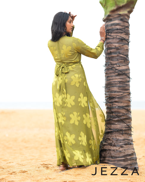 Decorative Brocaded Chiffon Evening Dress 63332