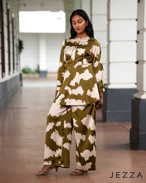 Printed Polyester Peplum Top & Pant Set 59301