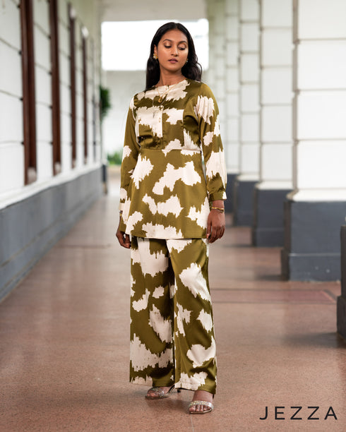 Printed Polyester Peplum Top & Pant Set 59301