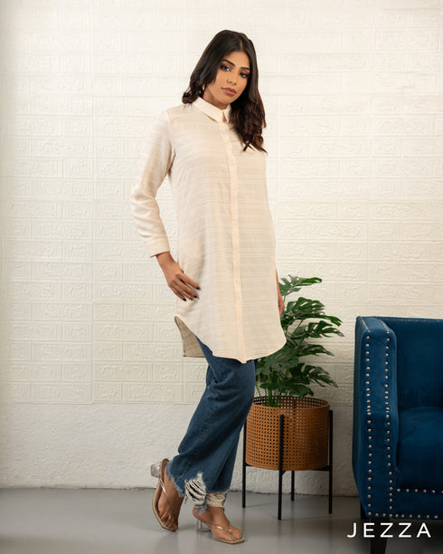Cotton-Blend Long Sleeve Tunic Top – Above Knee Length 71581