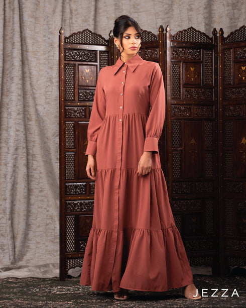 Long-Sleeve Tiered Skirt Dress 61881