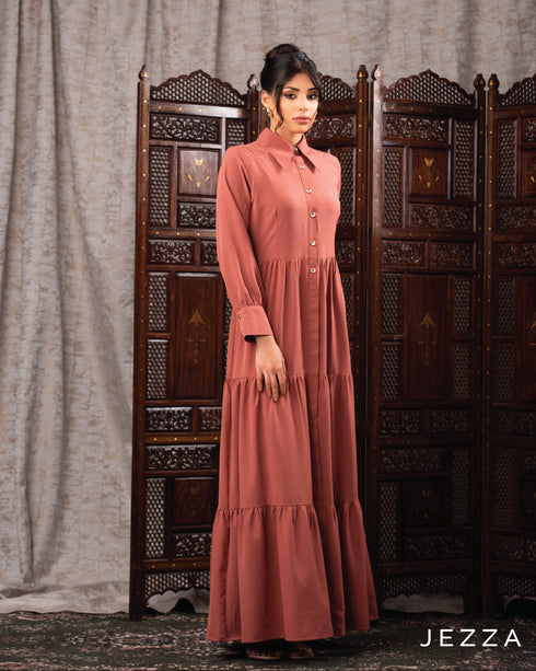 Long-Sleeve Tiered Skirt Dress 61881