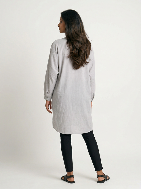 Honey Stripe: Mandarin Collar Knee Top 82701