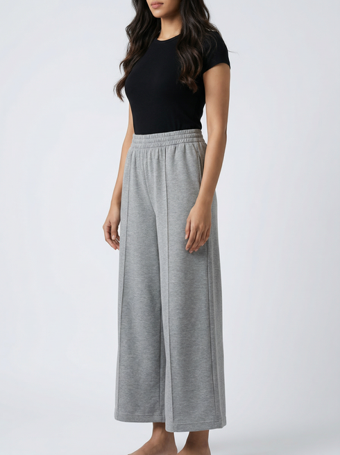 Grey Ease: Relaxed Knit Ankle Pants 82413