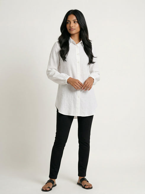 White Form: Long Sleeve Collared Top 81981