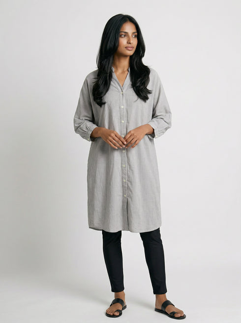 Honey Stripe: Mandarin Collar Knee Top 82701