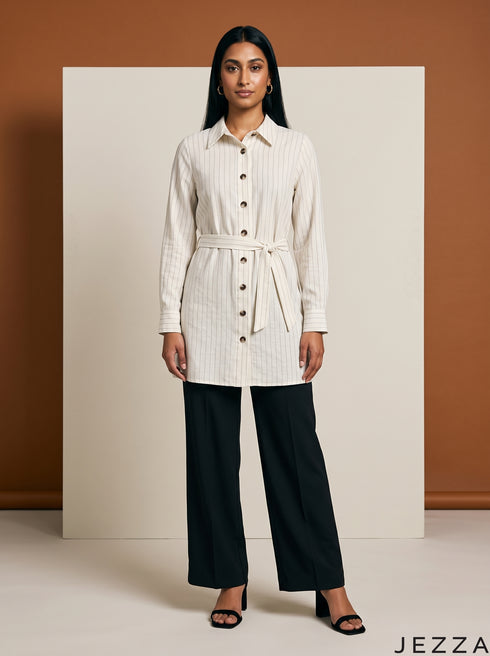 Stripe Rhythm: Poly Cotton Below Hip Top 90721