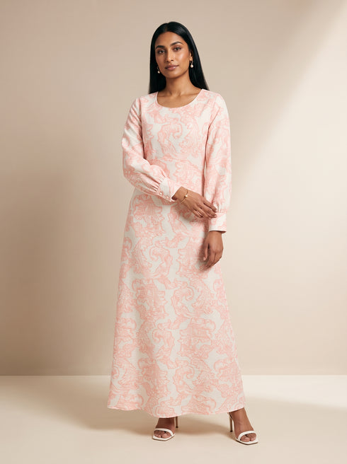 Baroque Grace: Brocade Damask Maxi Dress 91861