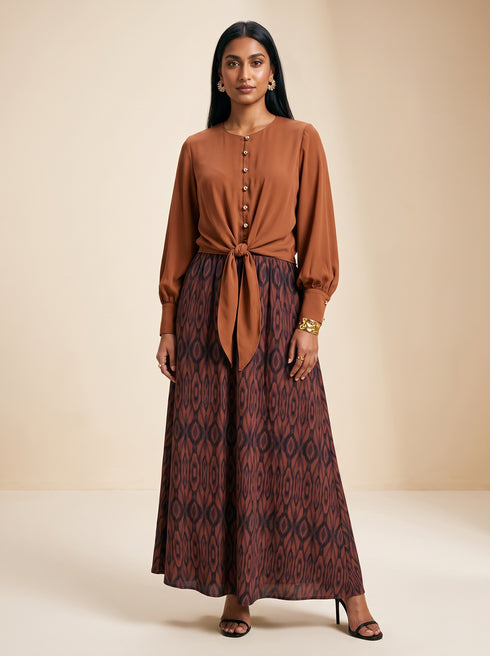Mocha Muse: Light Brown Abstract Skirt Set 9227/9072