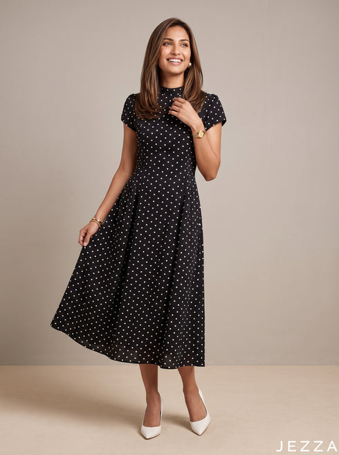 Noir Standard: Black Below Knee Midi Dress 86942