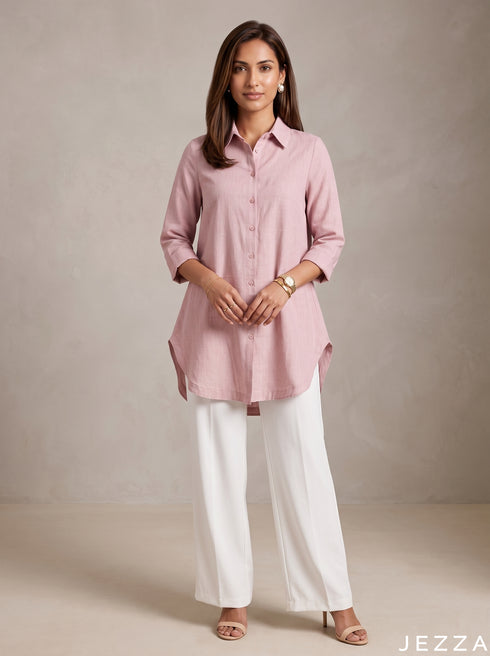 Blush Ease: Pink Cotton Below Hip Top 86962