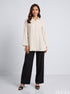 Pinstripe Grace: White Poly Cotton Below Hip Top 86891