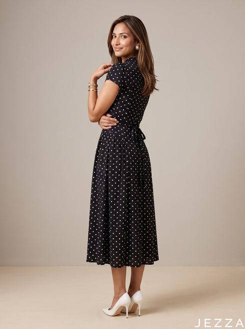 Noir Standard: Black Below Knee Midi Dress 86942
