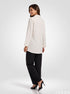 Pinstripe Grace: White Poly Cotton Below Hip Top 86891