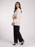Pinstripe Grace: White Poly Cotton Below Hip Top 86891