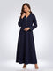 Midnight Flow: Navy Blue Polyester A-Line Dress 88401