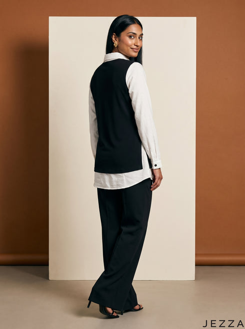 Monochrome Ease: Rib & Cotton Below Hip Top 88201