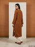 Double Gauze Ease: Brown V-Neck Midi Top 93171