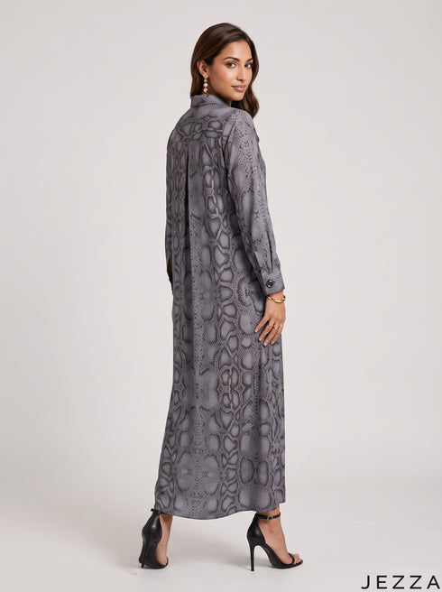 Serpent Elegance: Snake Print A-Line Dress 90461