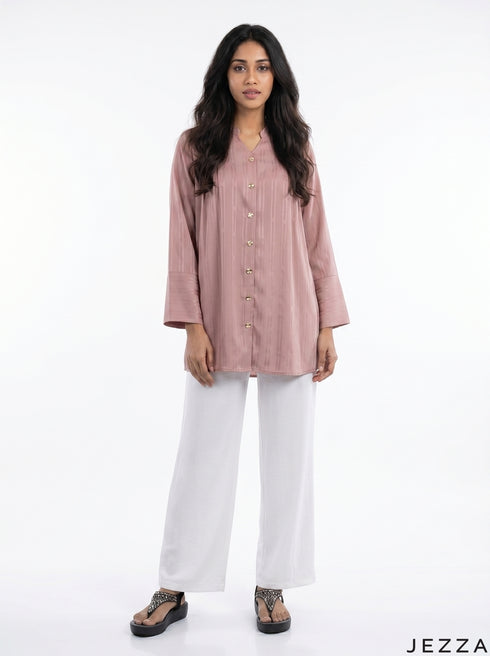 Soft Radiance: Light Pink Brocade Stripe Top 83251