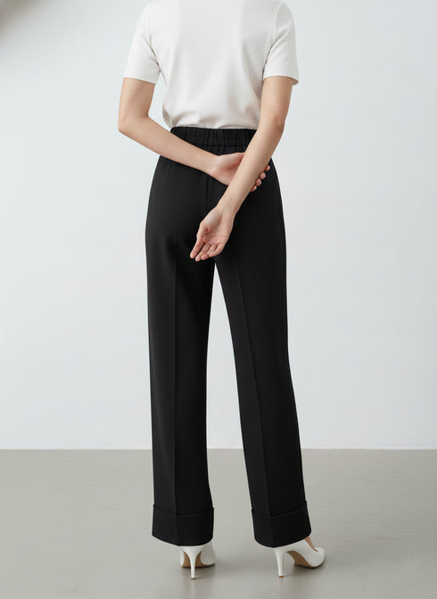 Classic Precision: Black Pin-Tuck Office Pants 76202