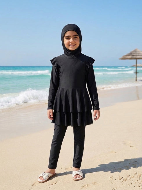 Streamlined Depth: Black Swimwear Set 89801